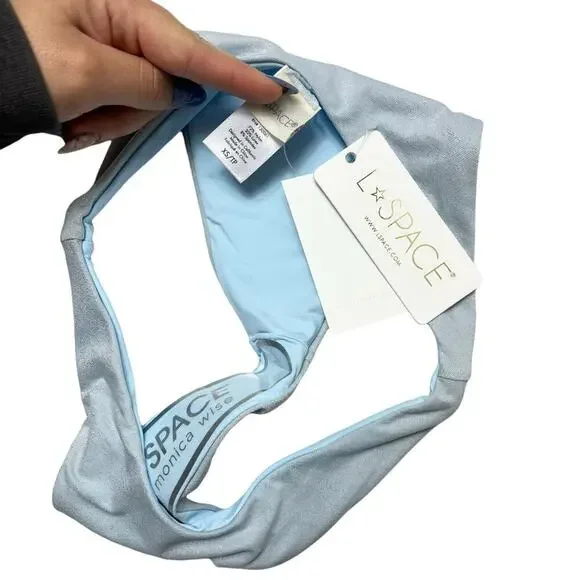 L*SPACE Shimmer Cabana Bikini Bottom Bitsy Sky Blue Stretch Seamless XS NEW - Picture 8 of 11